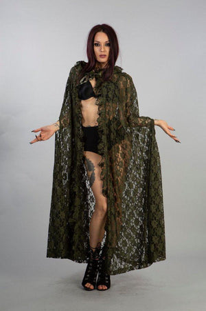 Hooded Gothic Victorian Cape In Lace-Burleska-Dark Fashion Clothing