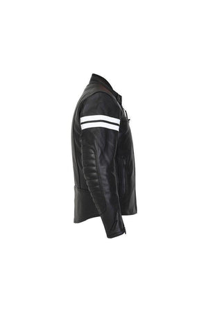 Huron Men’s Black Leather Motorcycle Jacket-Skintan Leather-Dark Fashion Clothing