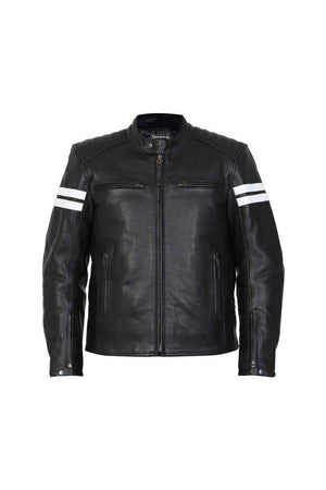 Huron Men’s Black Leather Motorcycle Jacket-Skintan Leather-Dark Fashion Clothing