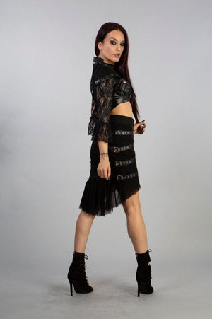 Ines Steampunk Bolero Shrug In Black Twill And Black Matte-Burleska-Dark Fashion Clothing