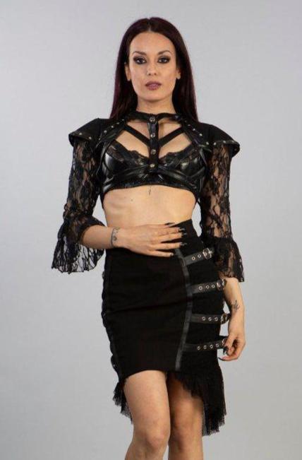 Ines Steampunk Bolero Shrug In Black Twill And Black Matte-Burleska-Dark Fashion Clothing