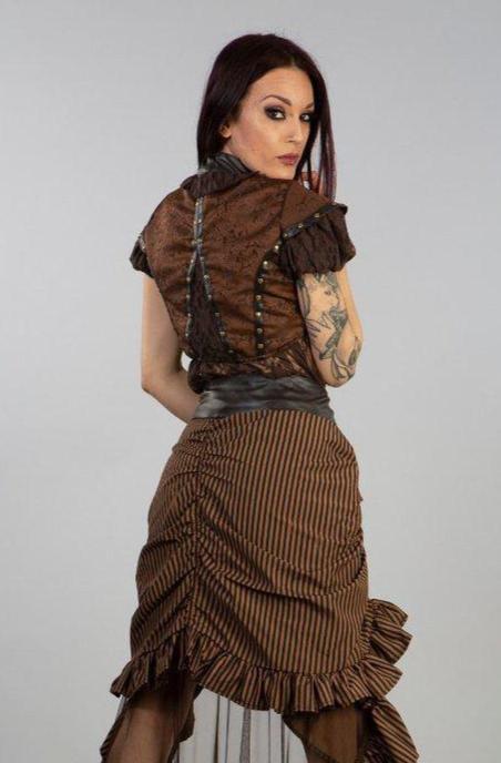 Ines Steampunk Bolero Shrug In Brown Brocade And Coffee Matte-Burleska-Dark Fashion Clothing