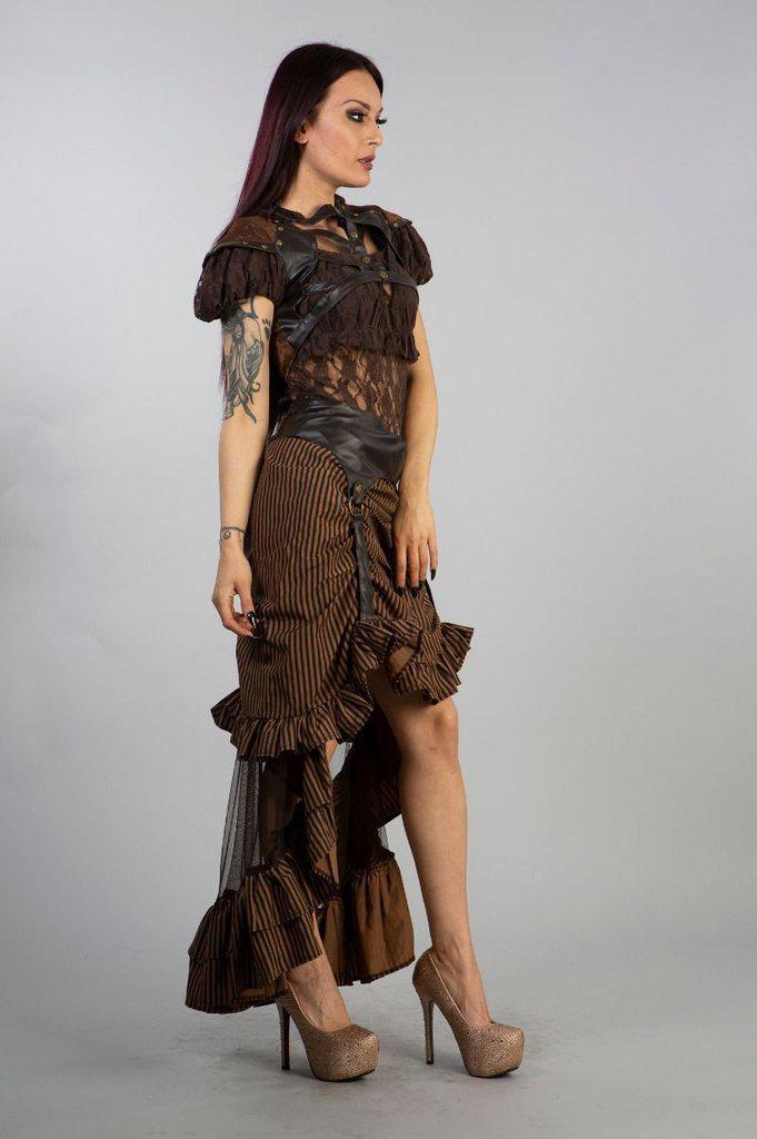 Ines Steampunk Bolero Shrug In Brown Brocade And Coffee Matte - Burleska - Dark Fashion Clothing Ines Steampunk Bolero Shrug In Brown Brocade And Coffee Matte - Burleska - Dark Fashion Clothing