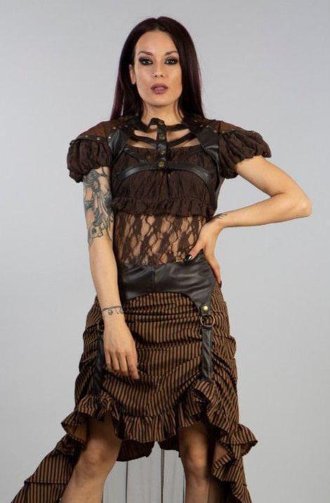 Ines Steampunk Bolero Shrug In Brown Brocade And Coffee Matte-Burleska-Dark Fashion Clothing
