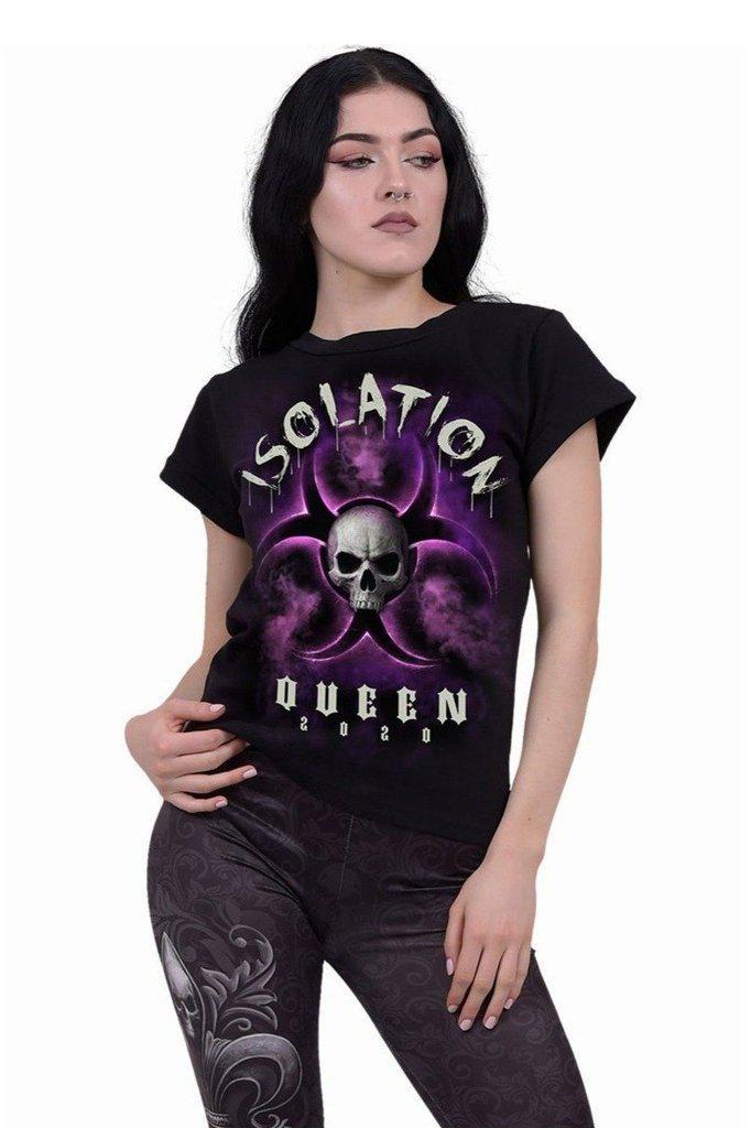 Isolation Queen - Boatneck Cap Sleeve Top Black-Spiral-Dark Fashion Clothing