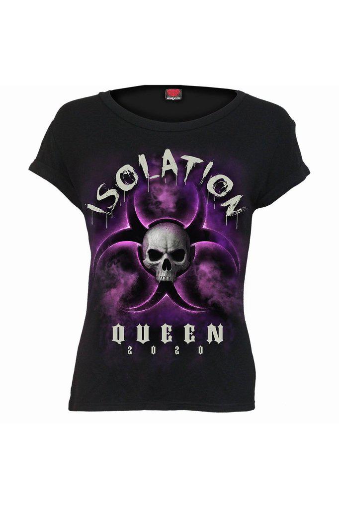 Isolation Queen - Boatneck Cap Sleeve Top Black-Spiral-Dark Fashion Clothing