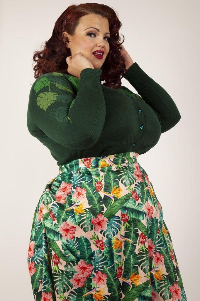 Ivy Green Leaf Print Cardigan-Voodoo Vixen-Dark Fashion Clothing