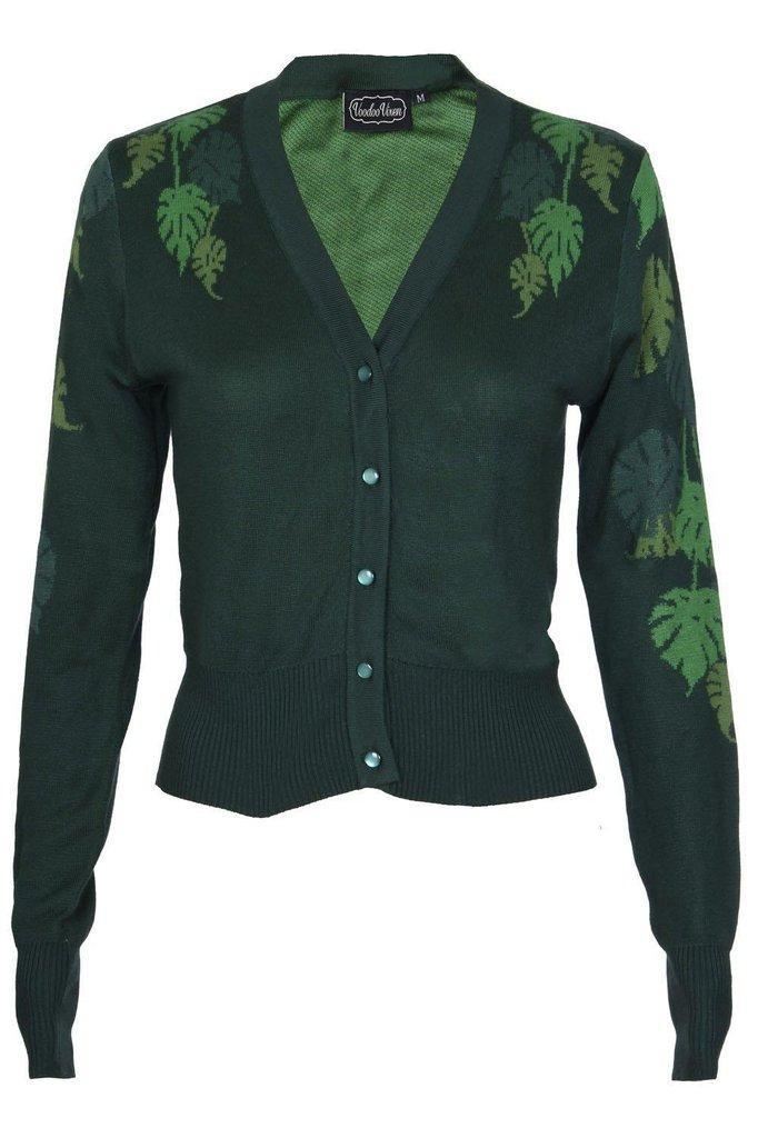 Ivy Green Leaf Print Cardigan-Voodoo Vixen-Dark Fashion Clothing