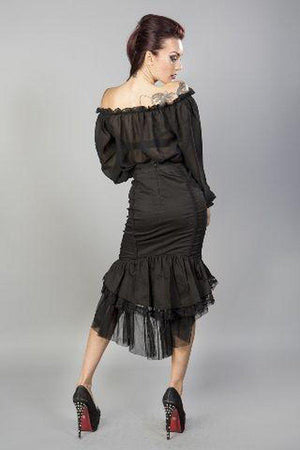 Izora Off Shoulders Long Sleeve Top In Black Chiffon-Burleska-Dark Fashion Clothing