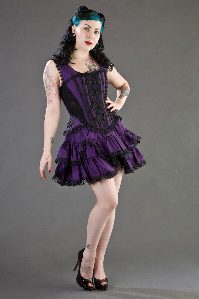 Jasmin Overbust Corset With Straps In Taffeta With Motif-Burleska-Dark Fashion Clothing