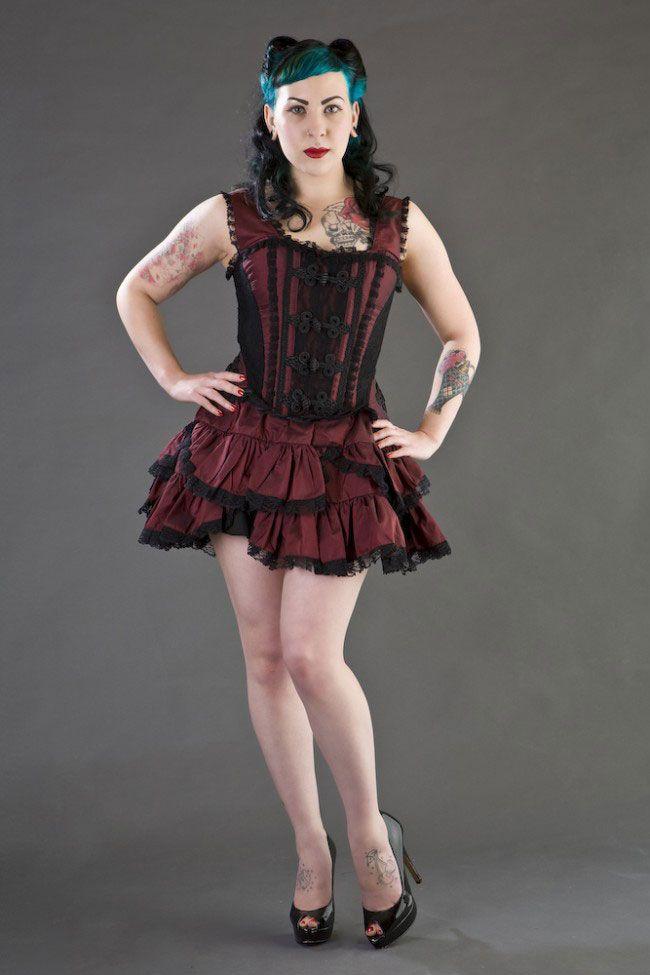 Jasmin Overbust Corset With Straps In Taffeta With Motif-Burleska-Dark Fashion Clothing