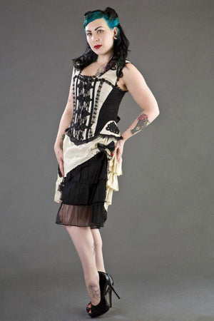 Jasmin Overbust Corset With Straps In Taffeta With Motif-Burleska-Dark Fashion Clothing