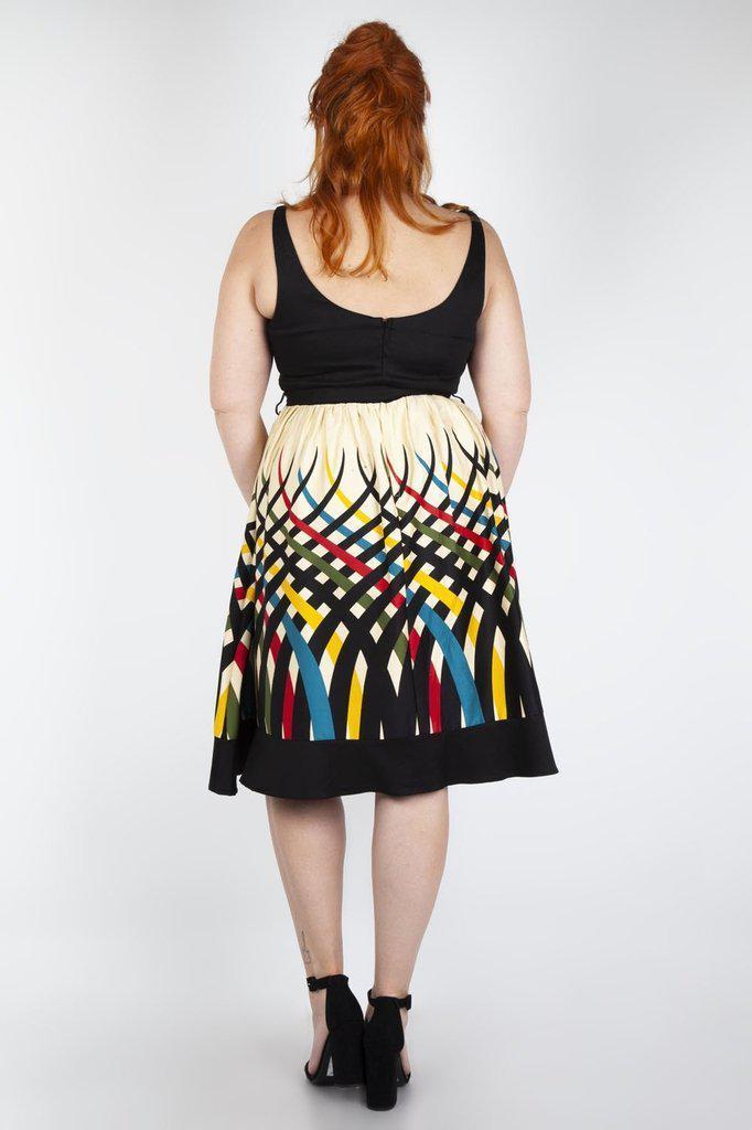 Jean Border Print Flared Dress-Voodoo Vixen-Dark Fashion Clothing