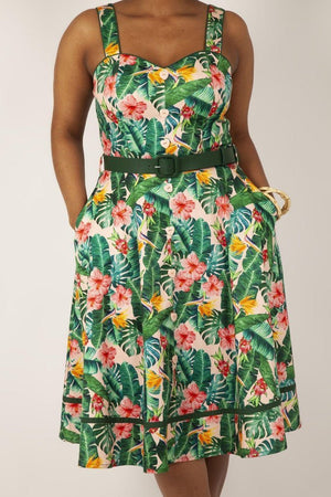 Jinkx Floral Tropical Print Dress-Voodoo Vixen-Dark Fashion Clothing