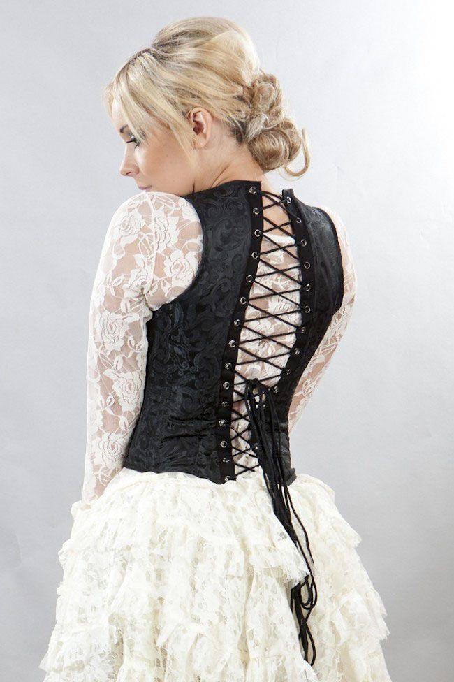 Juliette Burlesque Underbust Corset With Straps In Scroll Brocade-Burleska-Dark Fashion Clothing