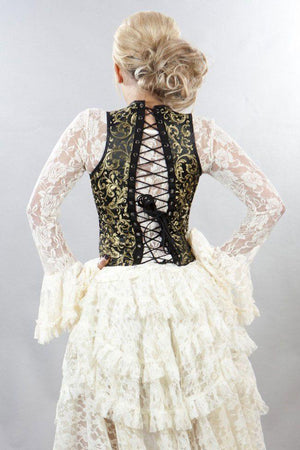 Juliette Burlesque Underbust Corset With Straps In Scroll Brocade-Burleska-Dark Fashion Clothing