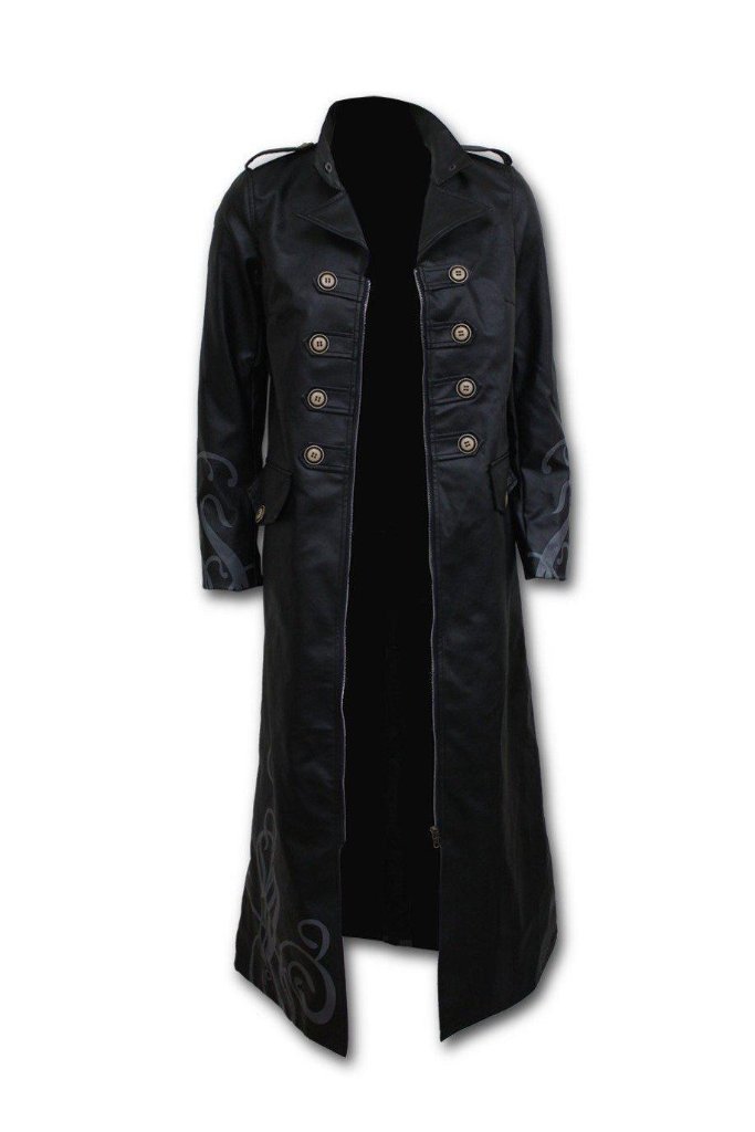 Just Tribal - Gothic Trench Coat Pu-Leather Corset Back-Spiral-Dark Fashion Clothing