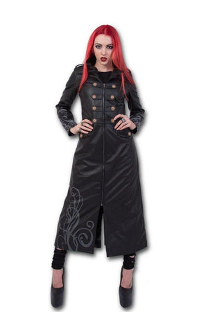 Just Tribal - Gothic Trench Coat Pu-Leather Corset Back-Spiral-Dark Fashion Clothing