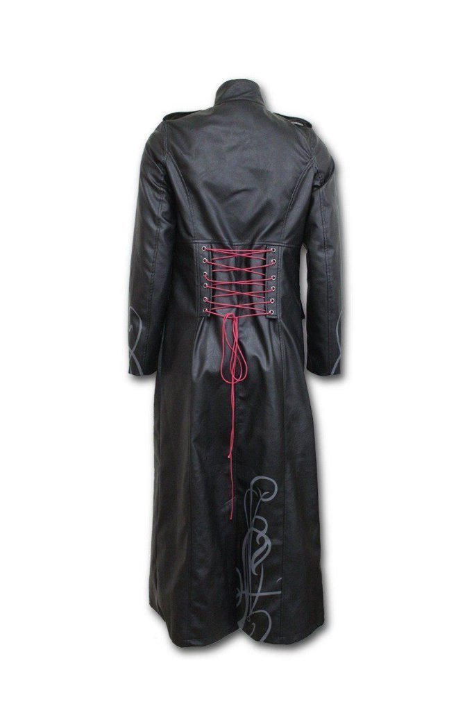 Just Tribal - Gothic Trench Coat Pu-Leather Corset Back-Spiral-Dark Fashion Clothing