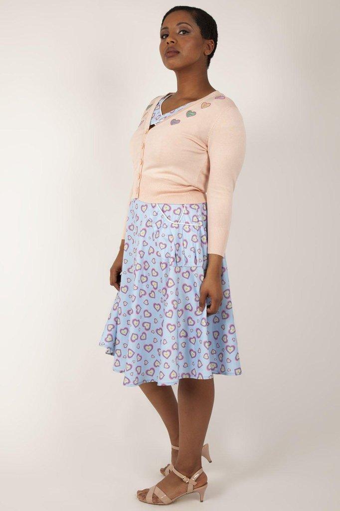 Kim Love Heart Print Cardigan-Voodoo Vixen-Dark Fashion Clothing