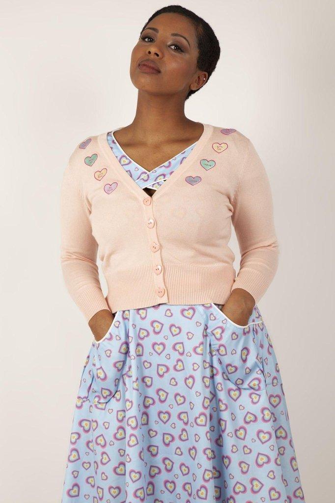 Kim Love Heart Print Cardigan-Voodoo Vixen-Dark Fashion Clothing