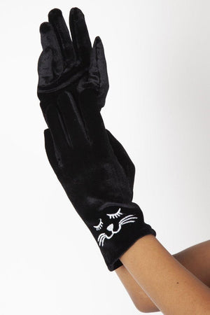 Kitty Velvet Gloves-Voodoo Vixen-Dark Fashion Clothing