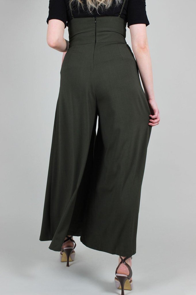 Kourt Olive High-Waisted Trousers With Suspenders-Voodoo Vixen-Dark Fashion Clothing