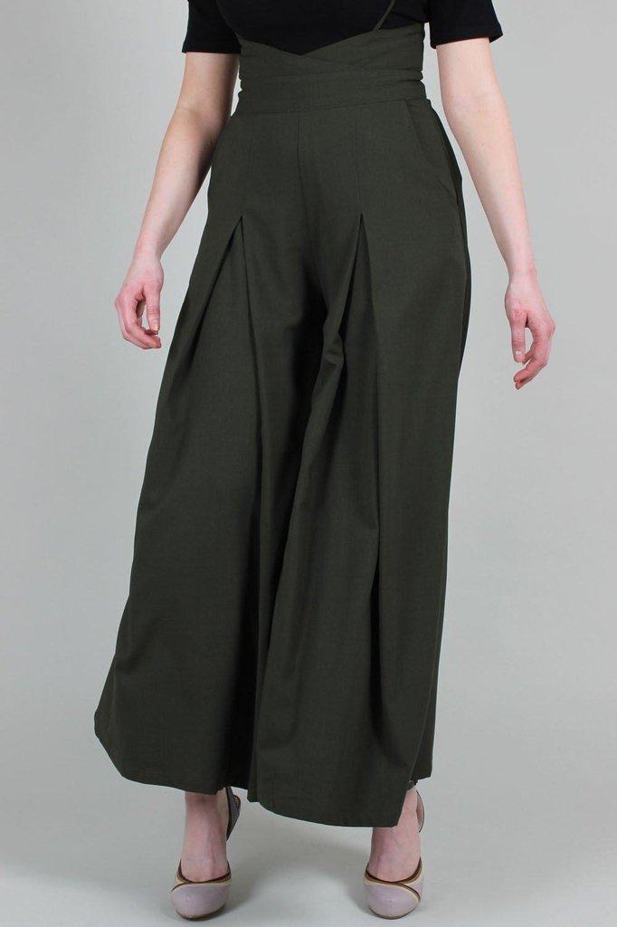 Kourt Olive High-Waisted Trousers With Suspenders-Voodoo Vixen-Dark Fashion Clothing