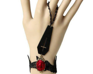 Lace Goth Bracelet - Coffin and Rose-Badboy-Dark Fashion Clothing