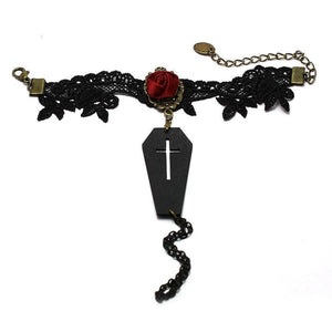 Lace Goth Bracelet - Coffin and Rose-Badboy-Dark Fashion Clothing