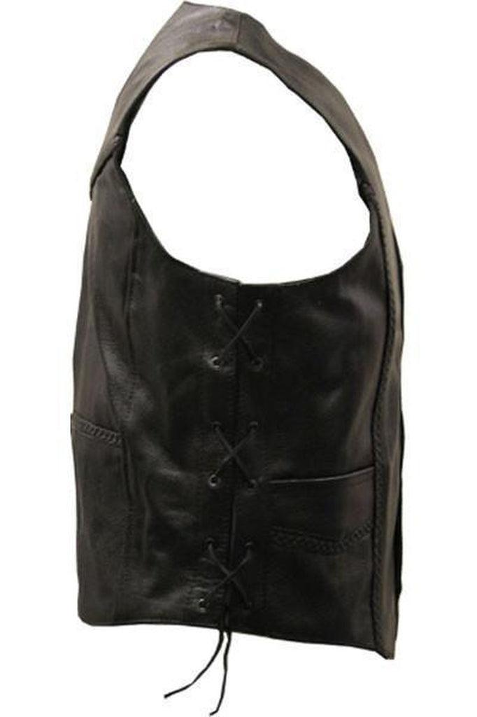 Lace Side Woven Plait Biker Waistcoat-Skintan Leather-Dark Fashion Clothing
