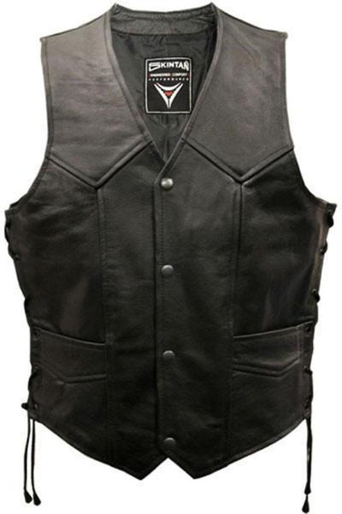 Lace Sided Biker Waistcoat-Skintan Leather-Dark Fashion Clothing