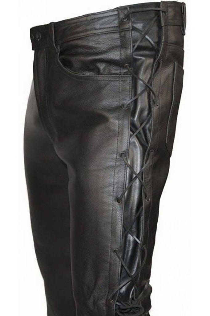 Lace Sided Trousers-Skintan Leather-Dark Fashion Clothing