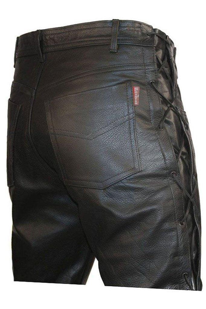 Lace Sided Trousers-Skintan Leather-Dark Fashion Clothing