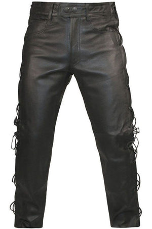 Lace Sided Trousers-Skintan Leather-Dark Fashion Clothing