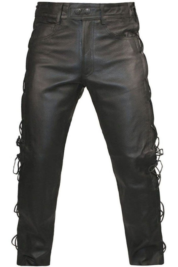 Skintan Leather Lace Sided Trousers - Dark Fashion Clothing