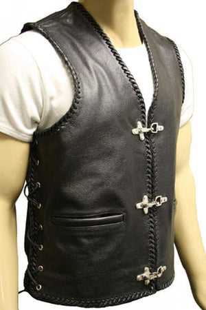 Laced Hand Plaited Biker Vest - Brace-Skintan Leather-Dark Fashion Clothing