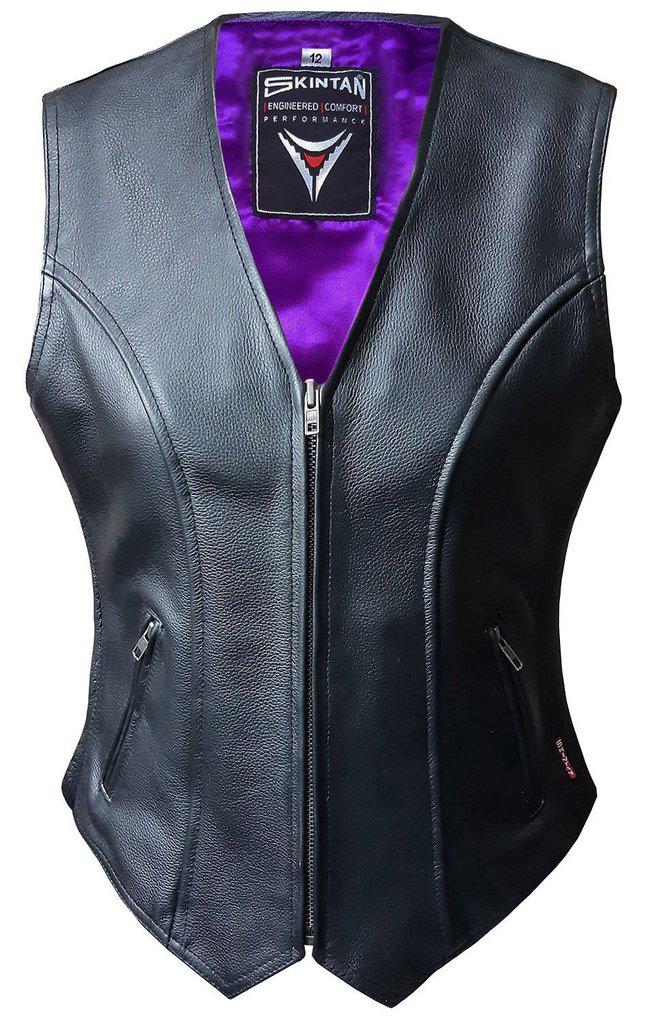 Ladies Leather Biker Vest - Eve-Skintan Leather-Dark Fashion Clothing