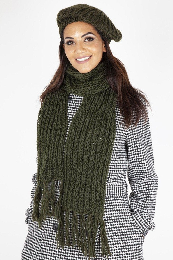 Lana Green Beret &amp; Scarf Set-Voodoo Vixen-Dark Fashion Clothing