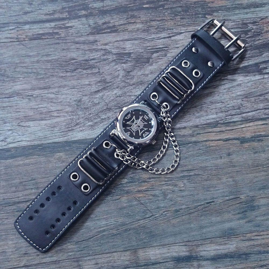 Leather Skull Watch - Iron Cross-Badboy-Dark Fashion Clothing