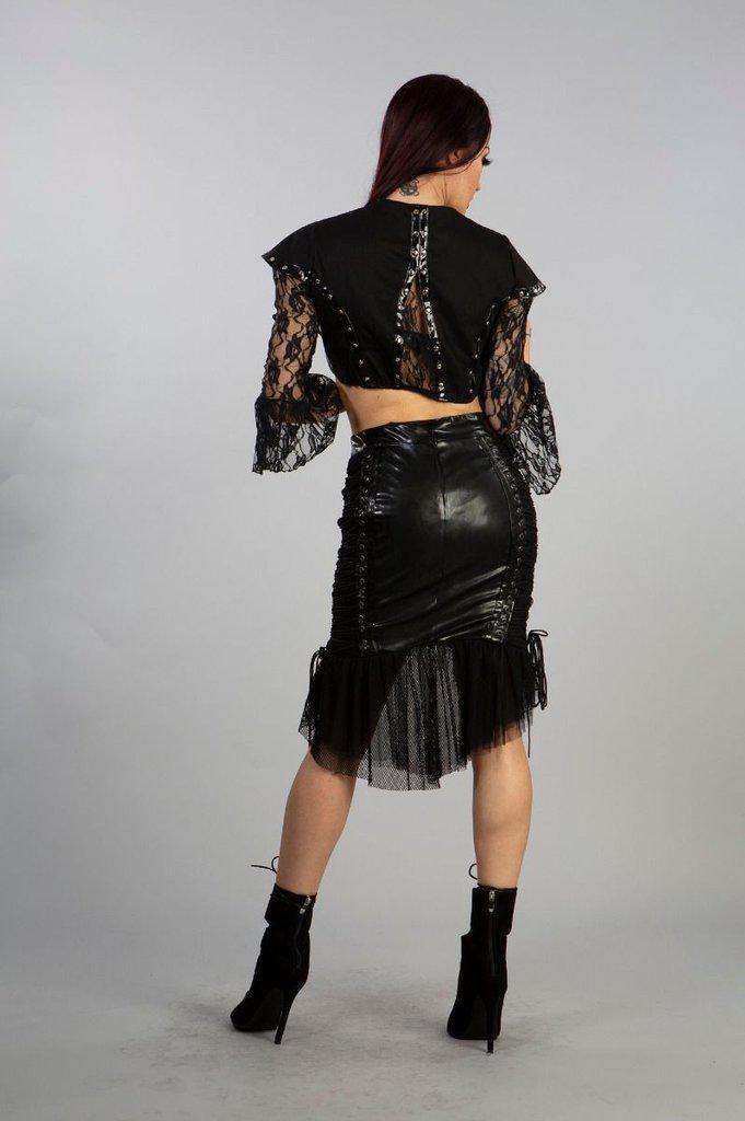 Leila Knee Length Fetish Skirt In Black PVC-Burleska-Dark Fashion Clothing