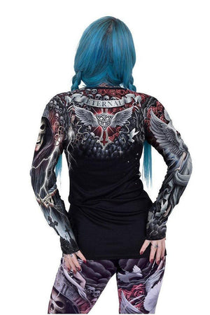 Life And Death Cross - Allover Baggy Top Black-Spiral-Dark Fashion Clothing