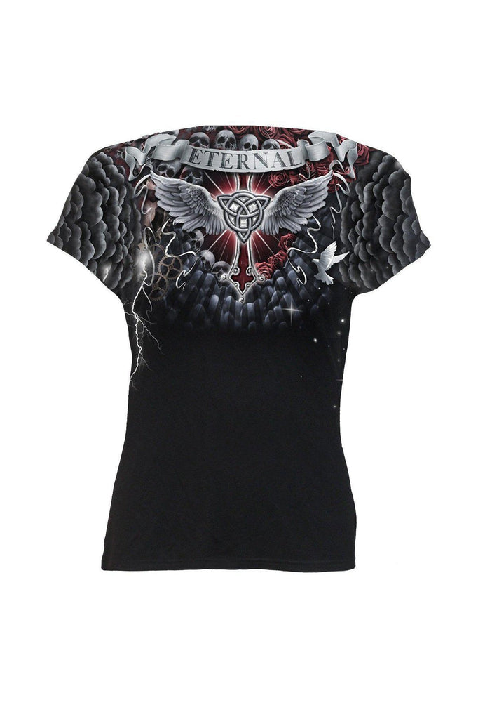 Life And Death Cross - Allover Cap Sleeve Top Black - Dark Fashion Clothing