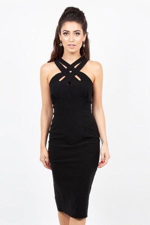 Lillian Cross Neck Wiggle Dress-Voodoo Vixen-Dark Fashion Clothing