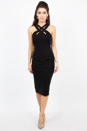 Lillian Cross Neck Wiggle Dress-Voodoo Vixen-Dark Fashion Clothing