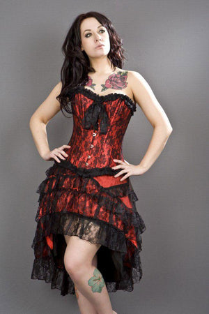 Lily Overbust Steel Boned Corset In Satin & Black Lace Overlay-Burleska-Dark Fashion Clothing