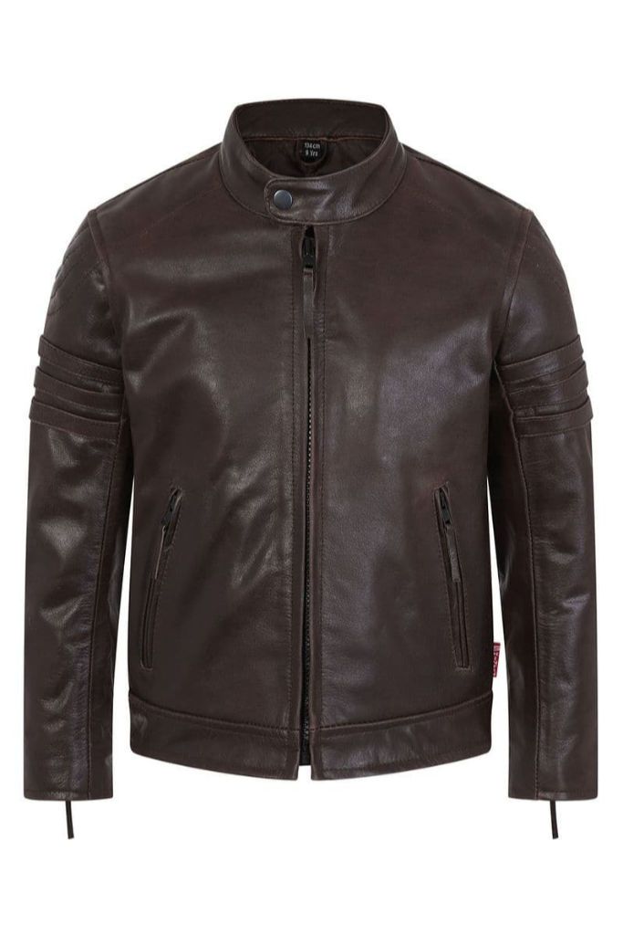 Logan Children&#39;s Brown Leather Biker Jacket-Skintan Leather-Dark Fashion Clothing