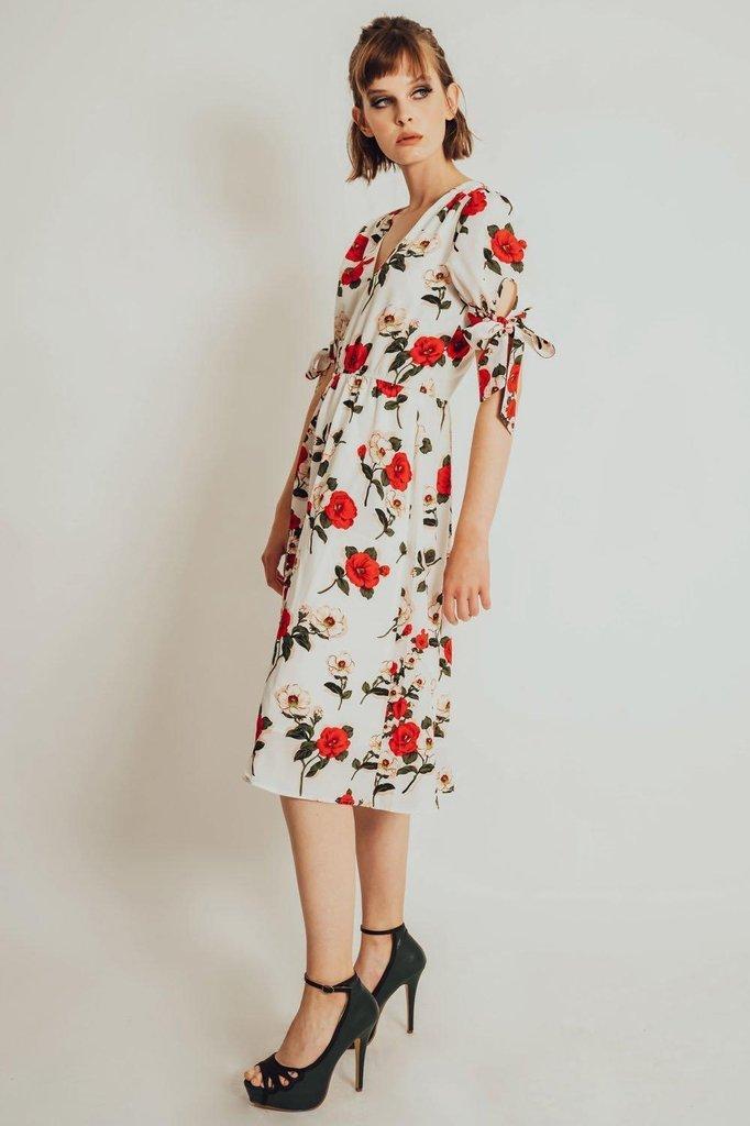 Lorelei Floral Calf Length Dress-Voodoo Vixen-Dark Fashion Clothing