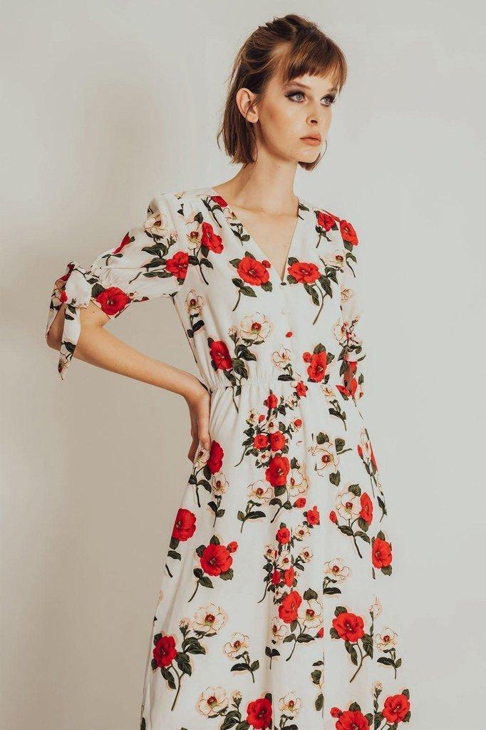 Lorelei Floral Calf Length Dress-Voodoo Vixen-Dark Fashion Clothing