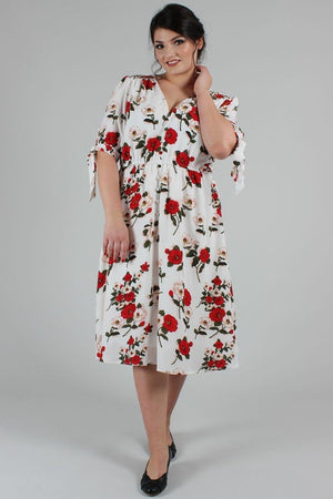 Lorelei Floral Calf Length Dress-Voodoo Vixen-Dark Fashion Clothing